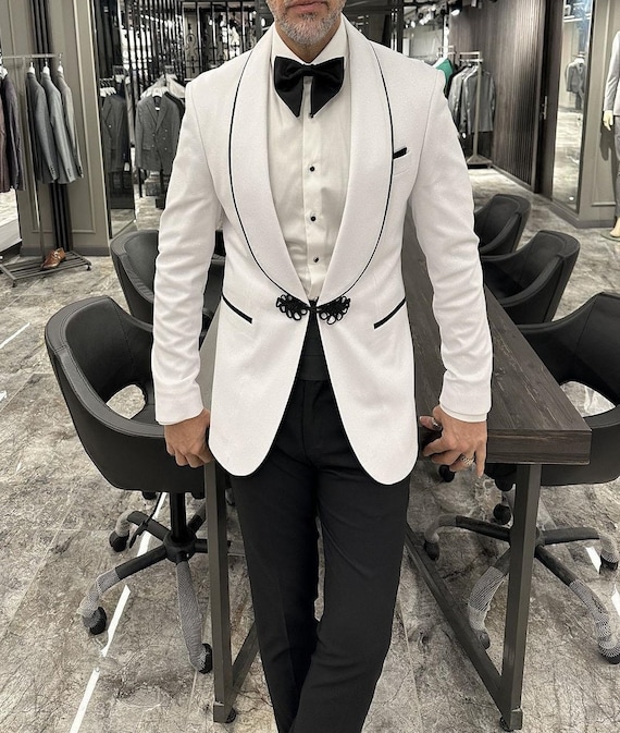 Traje ajustado blanco y negro para hombre traje de fiesta para cena y novio traje de boda para hombre trajes de fiesta de esmoquin para hombre Etsy Mexico