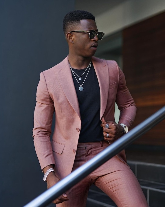 Men's Elegant Pink Two Piece Suit, Bespoke Wedding Groom Suit