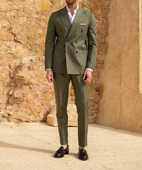 Men's Double Breasted Green Suit Slim Fit Suit Dinner Party Wear