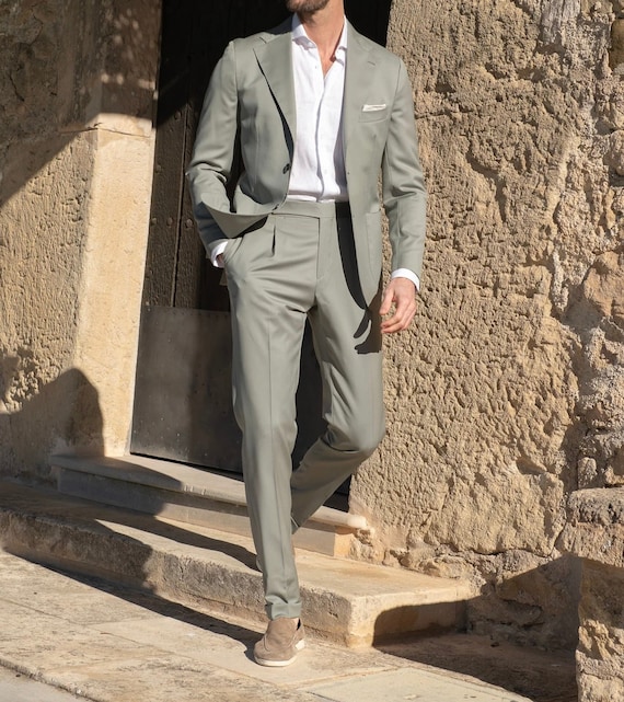 slim fit dress slacks Men's Mint Green Linen Blend Pants main image 0