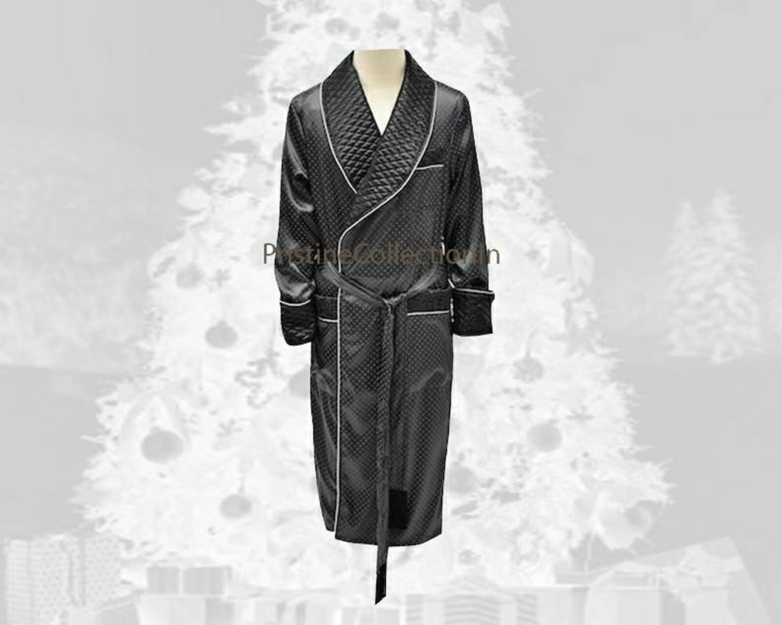 Mens Black Silk Robe Gentleman Quilted Dressing Gown Etsy