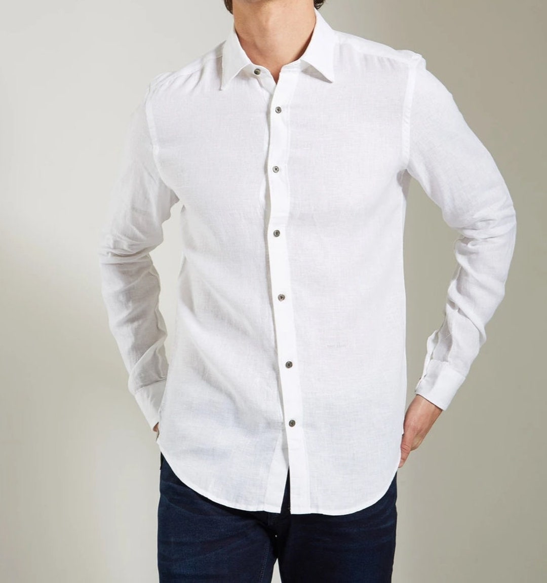 Man's White Linen Shirt Beach Wedding Party Special Occasion Birthday