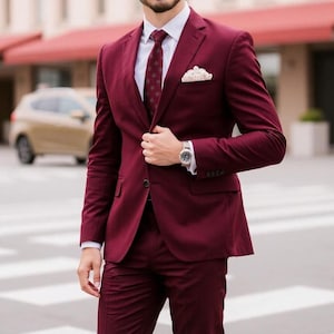 Men Burgundy Suit - Men Wedding Suit - Men Wedding Gift - Two Piece Suit - Gift For Men - Suit For Men - Tailored Fit Suit - Boho Groom Suit