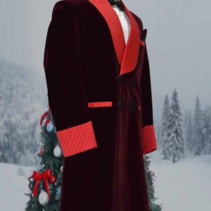 Mens Velvet Dressing Robe Smoking Jacket Maroon Velvet With