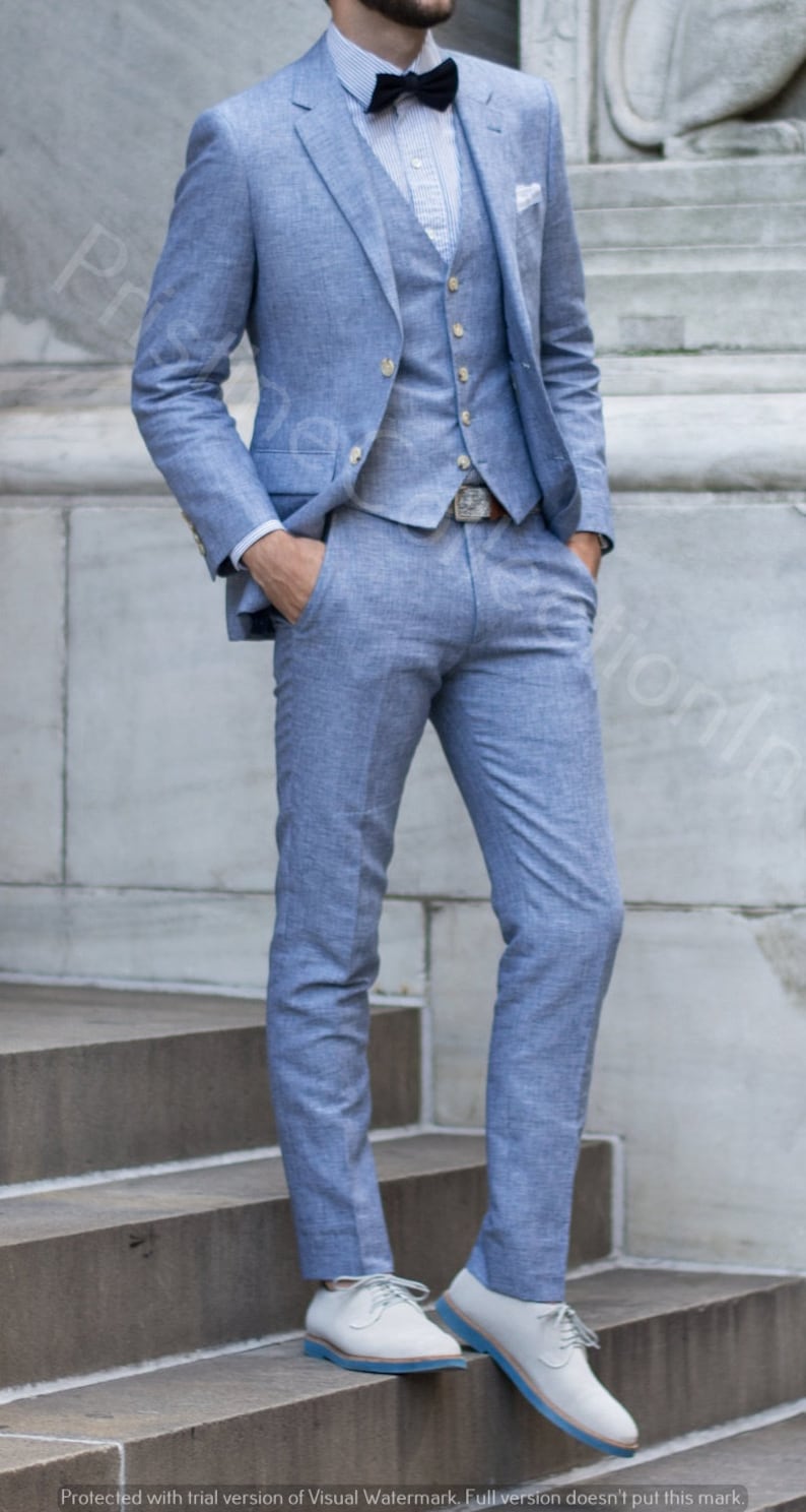 Mens Navy Blue Linen Suits Slim Fit 3 Piece Summer Suit for Etsy
