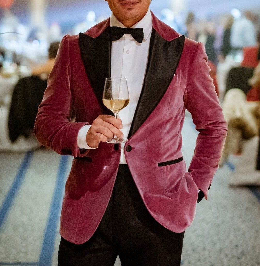 Men's Pink Velvet Blazer Christmas Party Wear Pink Velvet