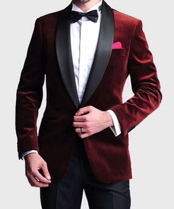 Men's Elegant Designer Maroon Velvet One Button Shawl | Etsy