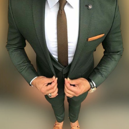 Men Suit Wedding 3 Piece Olive Green Suit Men Groom Wear Suit - Etsy