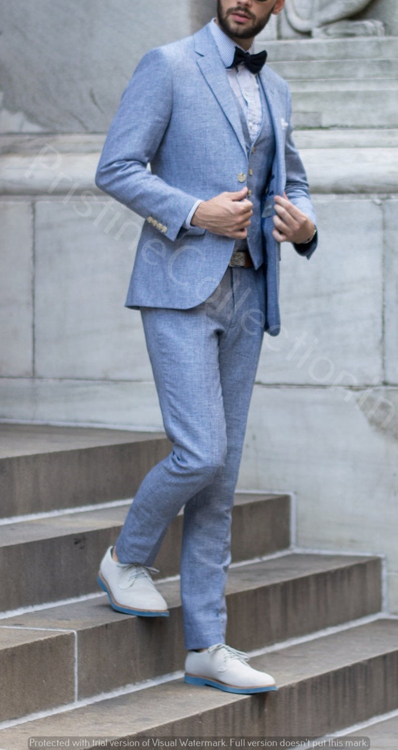 Mens Navy Blue Linen Suits Slim Fit 3 Piece Summer Suit for Etsy
