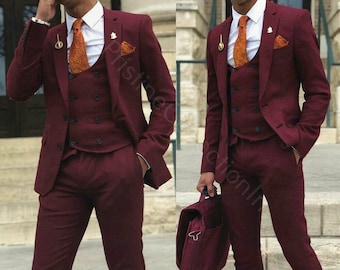 Mens Burgundy Slim Fit 3-Piece Suit: Elegant Party Wear