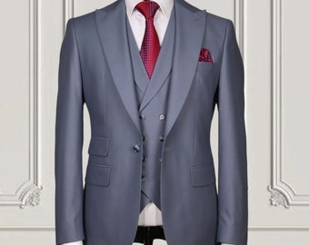 Traje gris ajustado de tres piezas - Esmoquin para cena