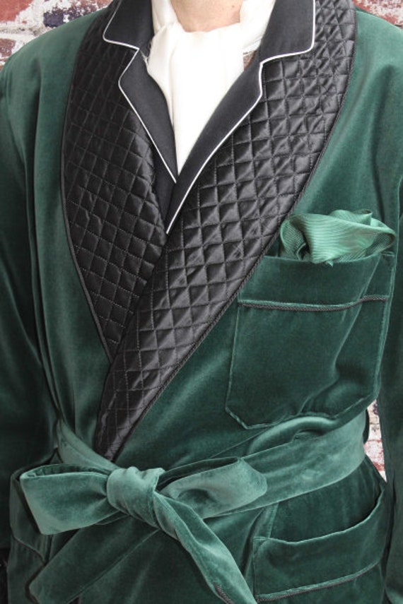 green emerald velvet dress Men's Navy Check Cotton Dressing Gown