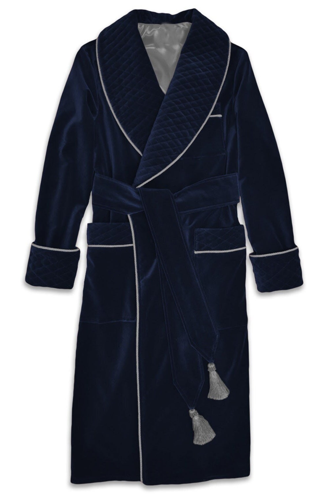 Men Velvet Dressing Gown Smoking Jacket Navy Blue Quilted Silk - Etsy