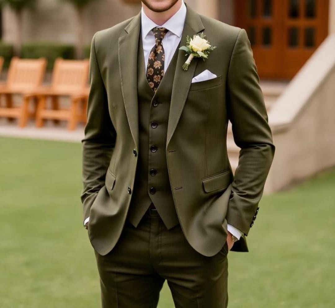 メンズスーツ オリーブグリーンスーツ - メンズウェディングスーツ