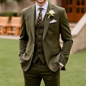 Men’s Suits Olive Green Suit - Men Wedding Suit - Three Piece Suit - Gift For Men - Slim Fit Suit - Suit For Men - Groom Wear
