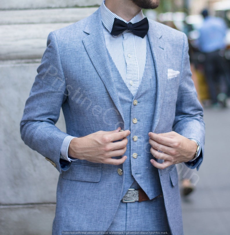 Mens Navy Blue Linen Suits Slim Fit 3 Piece Summer Suit for Etsy