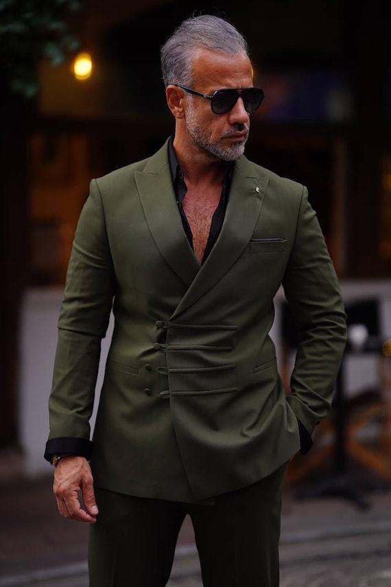 Men's Green Double Breasted Suit, Formal Party Prom Dinner Wear - Etsy