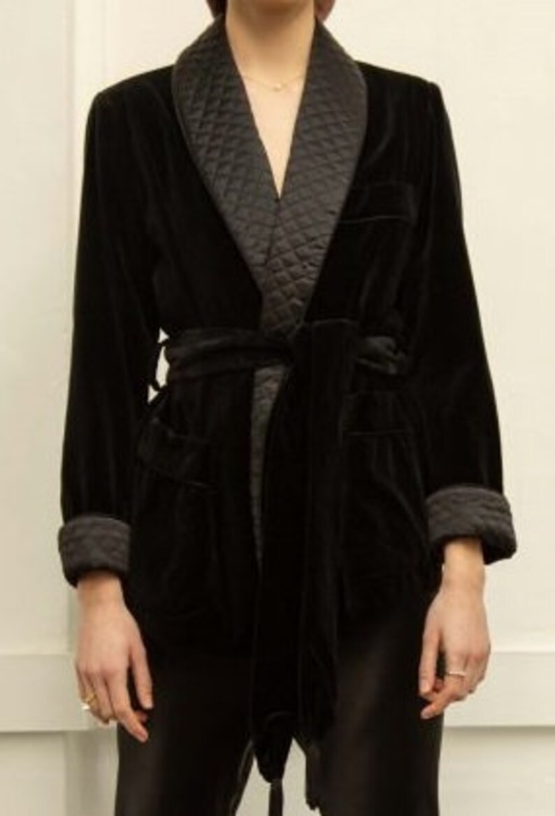 Womens Black Velvet Robes Quilted Smoking Jackets Smoking Etsy