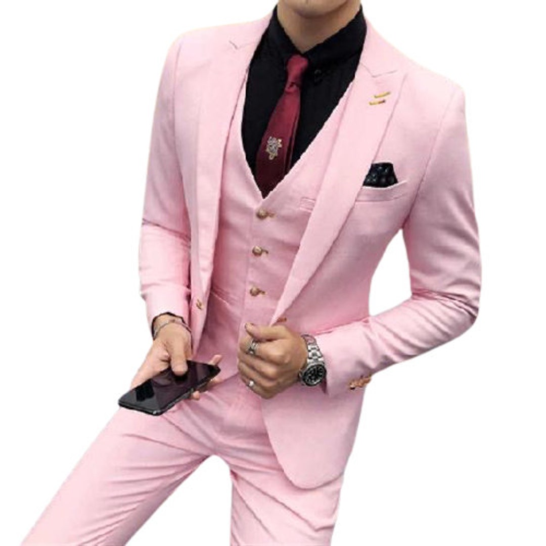 Men's Slim Fit Suits Men Pink Luxury Designer 3 Piece Suits Wedding