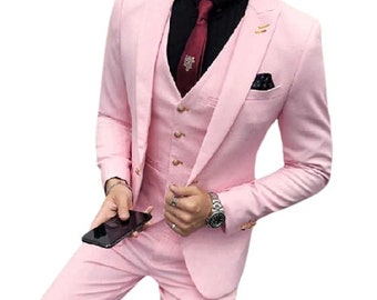 Men's Slim Fit Suits Men Pink Luxury Designer 3 Piece Suits Wedding Groom Wear Party Wear Suits Dinner Party Wear Suits