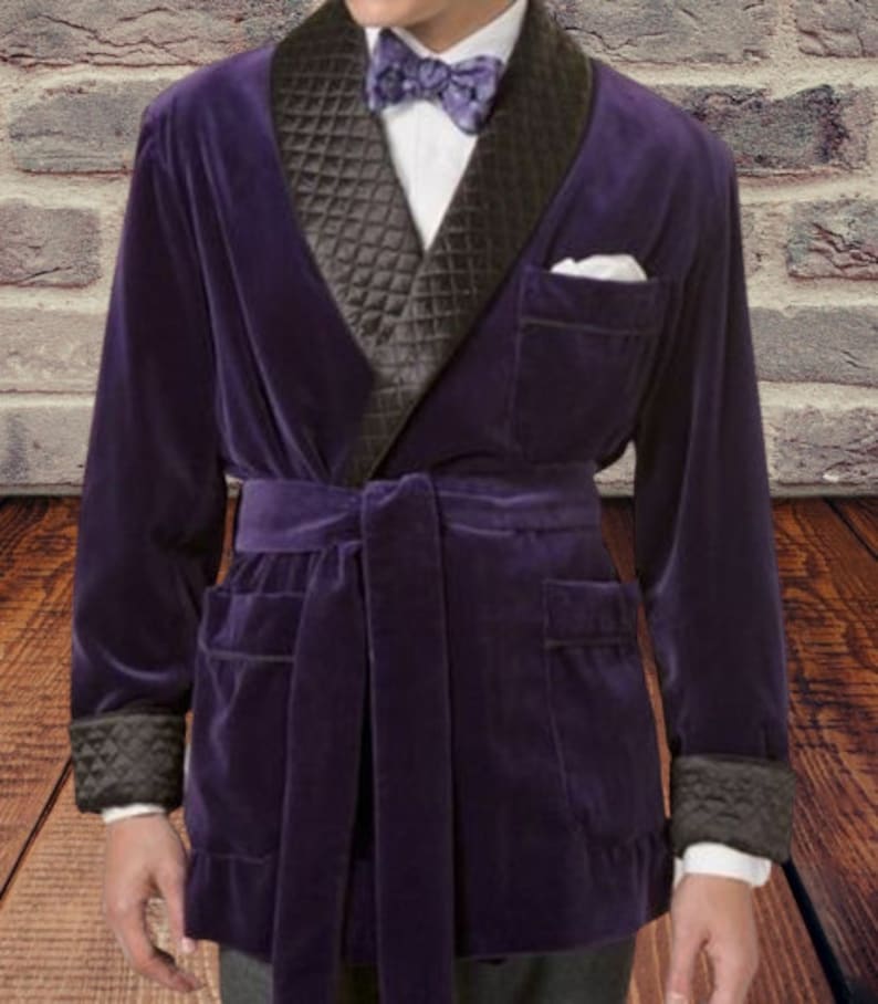 Mens Velvet Robe Smoking Jacket Winepurple Velvet Black Etsy