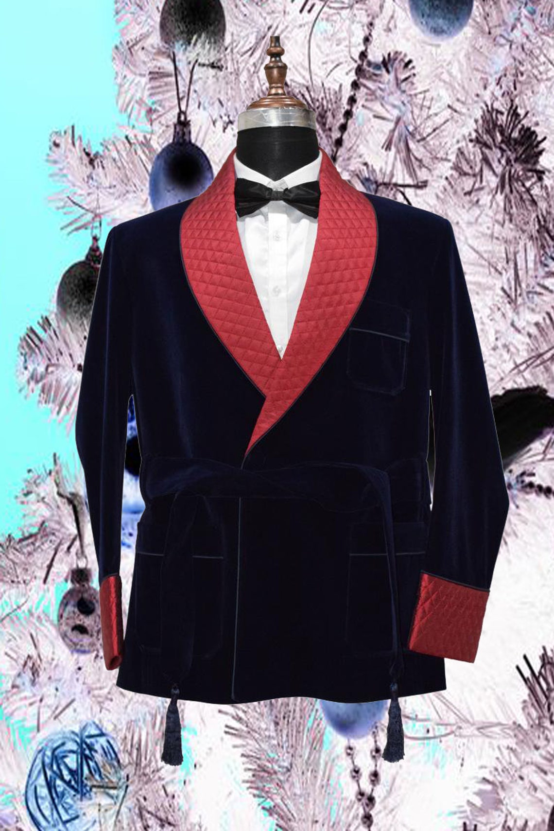 Mens Navy Blue Velvet Robe Smoking Jackets Christmas Dinner Etsy