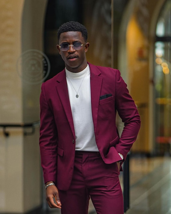 burgundy dress shirt with suit Two Piece - Elegant Dinner & Party Wear Size:S: M 3.5-5.5