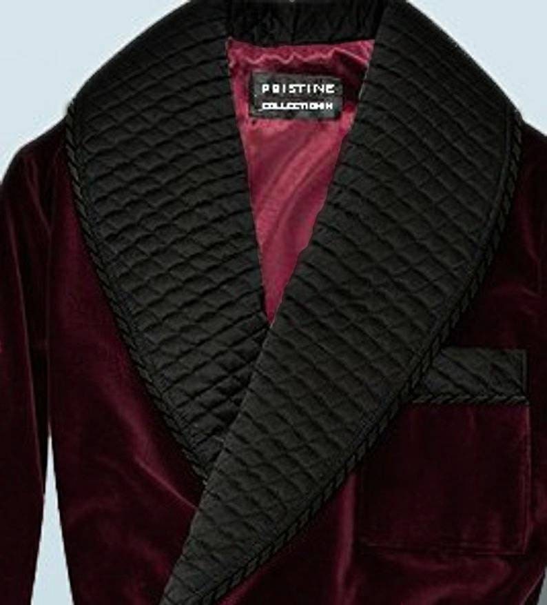 Mens Velvet Dressing Gown Smoking Jacket Burgundy Quilted Silk Etsy