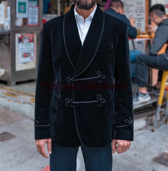 cigarette in double breasted jacket crossword Mens Double Breasted Smoking Jacket Black Velvet Smoking Coats Evening  Dinner Party Wear Coat Blazers