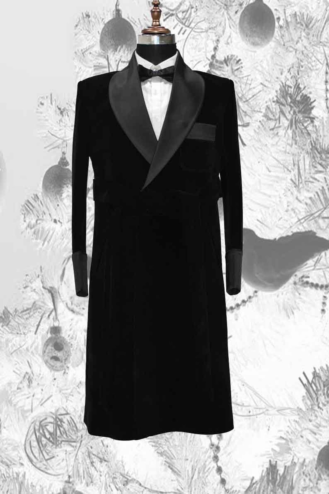 Mens Black Velvet Long Smoking Jackets Robes Gown Jacket Black Etsy