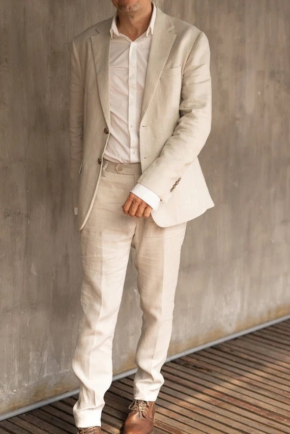 Beige Suit Men Wedding Beige Color Coat Pant Men's Beige Linen Two Piece Suit, Wedding Dinner Beige Suit Men Wedding Beige Color Coat Pant Men's Beige Linen Two Piece Suit, Wedding Dinner