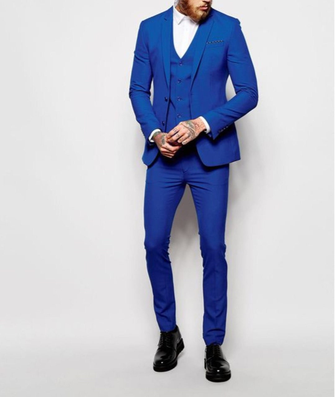 Men's Electric Blue/ Royal Blue Two Flap Front Pockets Suit main image 1