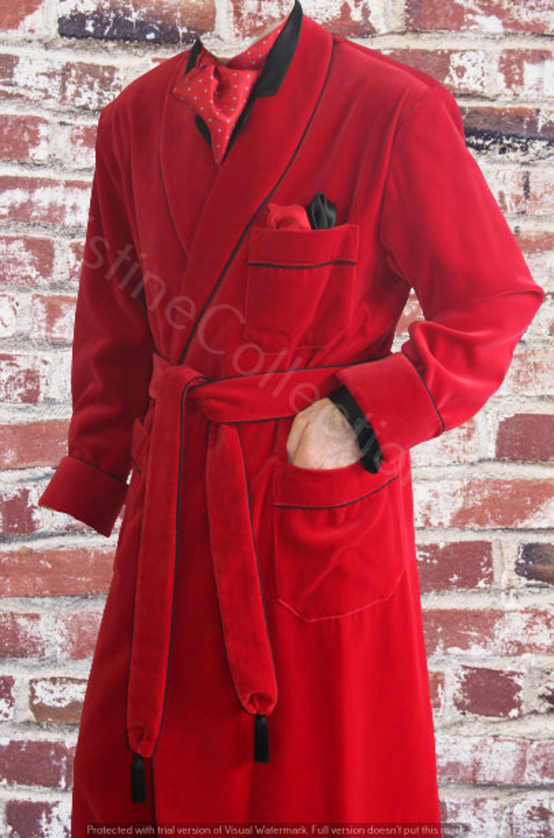 Men's Velvet Dressing Gown Red Robe Warm Heavy Full Etsy