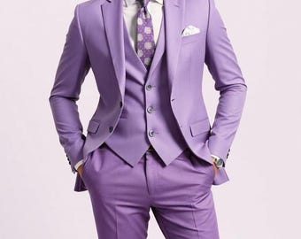 Mens Purple 3 Piece Suit: Tailored Fit Wedding Suit