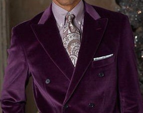 Men's Two-Button Pure Cotton Velvet Purple Sport Coat velour Men's blazer Jacket main image 1