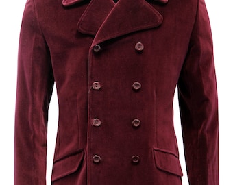 Men's Wine Velvet Double Breasted Blazer - Classic Party Jacket
