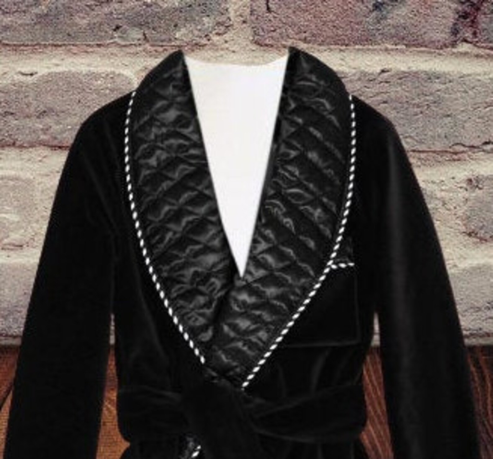 Mens Black Velvet Robe Quilted Silk Dressing Gown Smoking Etsy