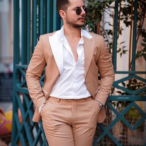 Men&#39;s Slim Fit Suits For Men Groomsmen Party Wear Dinner Wear Suits Brown Men Suit Coat Pant Blazers Wedding Suits