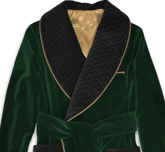 Mens Smoking Jackets Black & Green Velvet Quilted Smoking Jackets