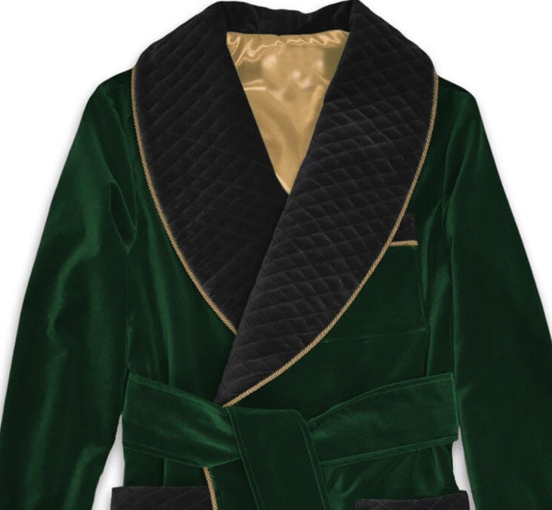 Mens Velvet Dressing Gown Smoking Jacket Green Quilted Silk Etsy