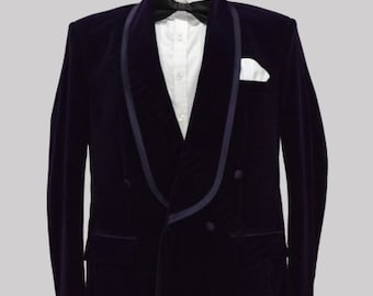 Mens Blue Velvet Double Breasted Dinner Jacket