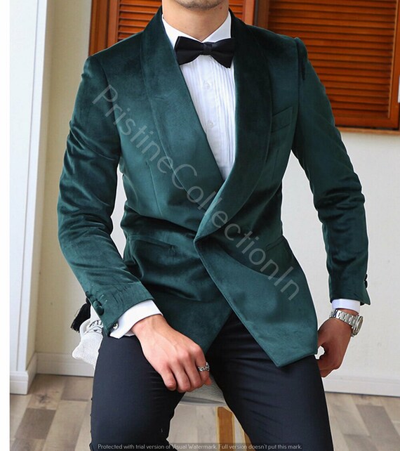 thumbnail image 2 of Handsome Green Velvet Men's Wedding Blazer - One Button Slim Fit Suit Jacket 2 of 5