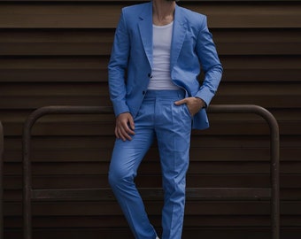 Sky Blue Bespoke Suit: Slim Fit Wedding Suit for Men