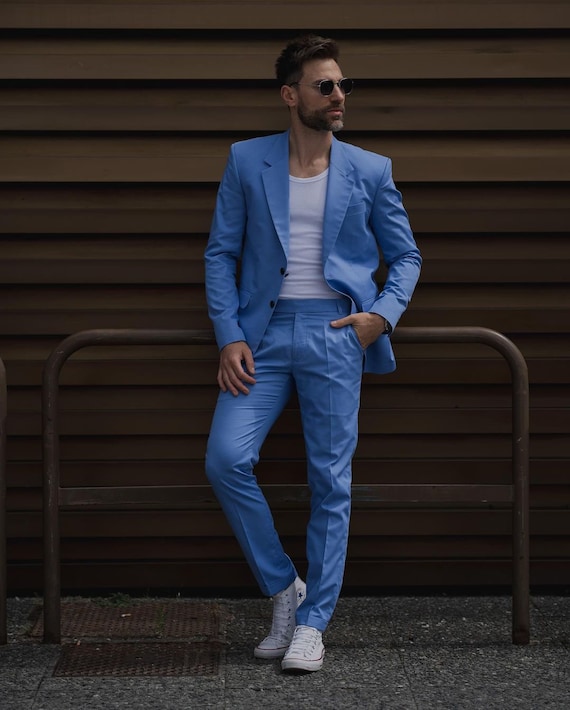 COSTUME BLEU CIEL POUR HOMME Diner de mariage Costume de garcon d honneur Costume sur mesure coupe ajustee Costume bleu ciel de luxe Manteau Pantalon Vestes Etsy Canada