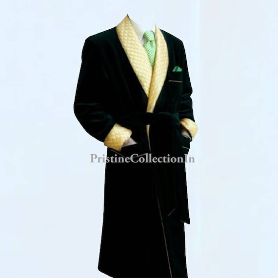 green mens dressing gown Men's Velvet Quilted Long Robe japanese kimono robe mens
