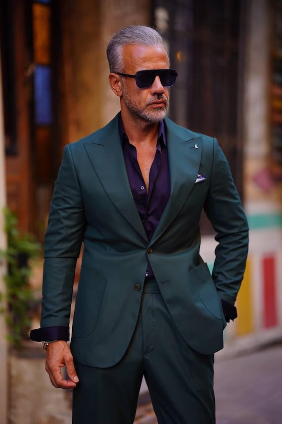 slim fit dress slacks Sage Green Floral Hand Embroidered Wedding Blazer for Men by Perte D'ego