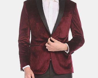Blazer in velluto bordeaux da uomo, elegante giacca da sera con un bottone