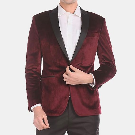 Mens burgundy cheap blazer jacket