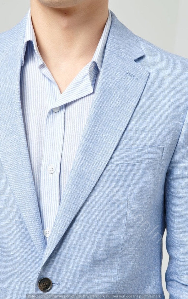 Mens Elegant Groomsmen Light Blue Linen Suits Wedding Party Etsy