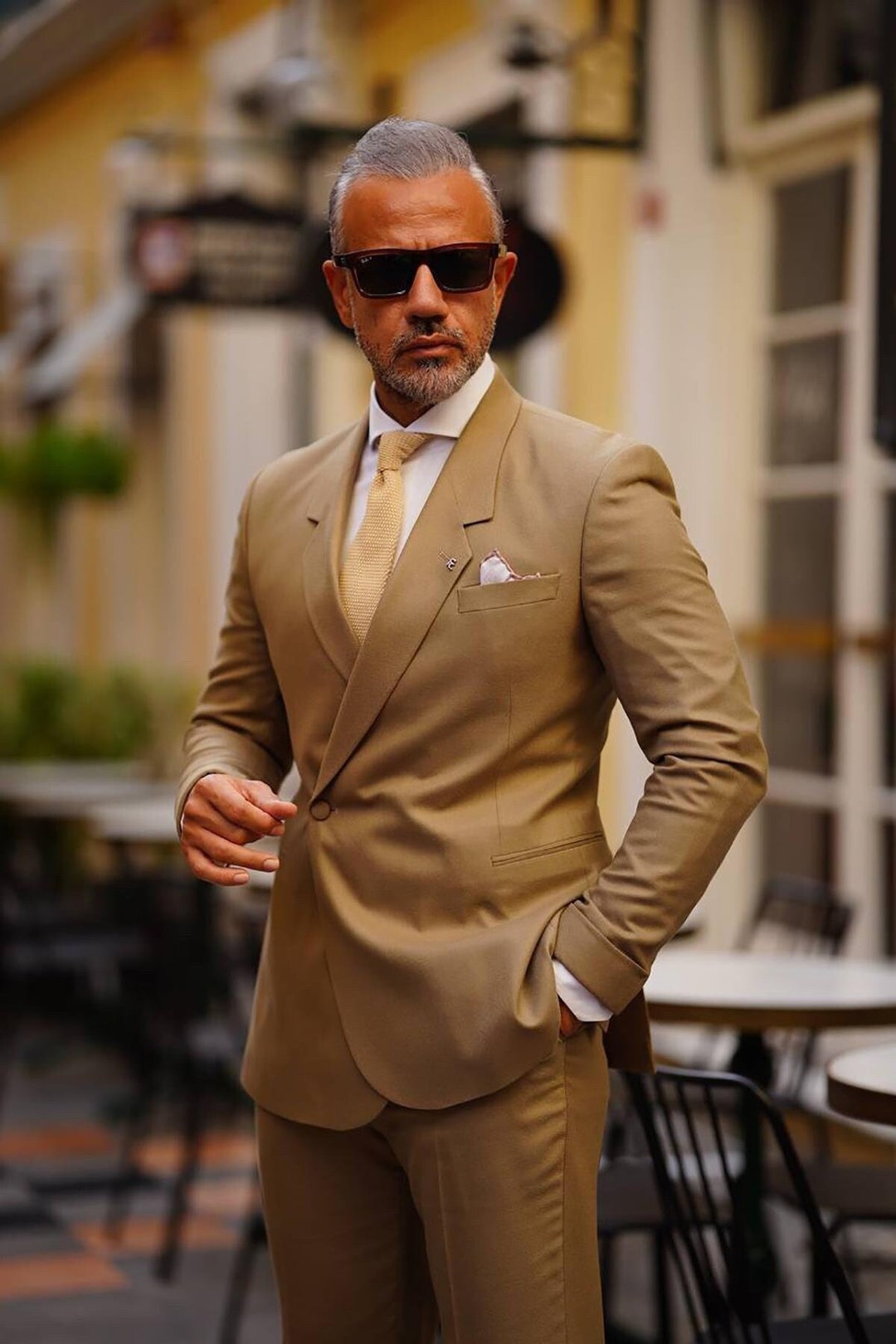 Men's Camel One Button 2 Piece Double Breasted Style Formal